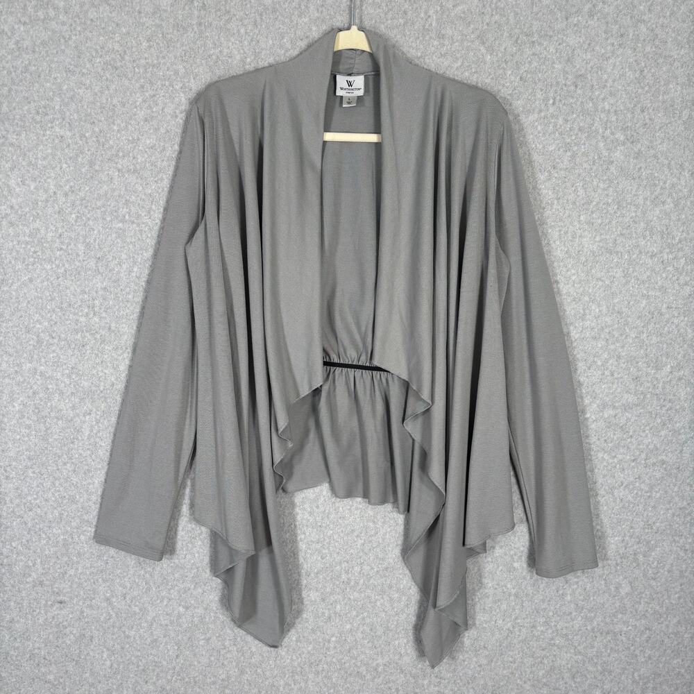 Worthington Waterfall Drape Wrap Cardigan Sweater Large Gray Thin Career Knit